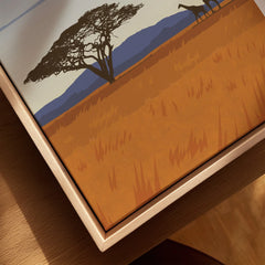 Safari art print with acacia tree, giraffes, and savanna landscape for wall decor