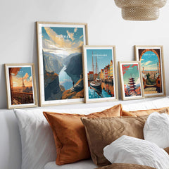 Fjord Wall Art Print featuring Norwegian landscapes and iconic cityscapes in beautiful framed displays.