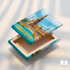 Seville Spain travel poster canvas art with iconic landmarks and vibrant skyline for home decor