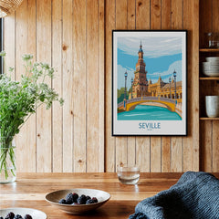 Seville Spain travel poster wall art featuring iconic bridge and architecture, perfect for home decor