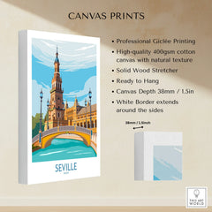Seville Spain travel poster canvas print with iconic architecture and bridge, ready to hang wall art