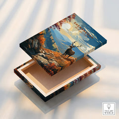 Shenandoah National Park canvas print with deer, sunrise mountains, floating frame detail