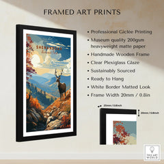 Framed Shenandoah National Park art print with deer, autumn mountains, and product details.
