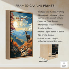 Shenandoah National Park framed canvas print with deer, mountain landscape, and float frame details.