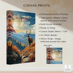 Shenandoah National Park canvas print with deer, autumn landscape, and mountains wall art.