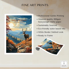 Shenandoah National Park fine art print featuring a stag in a vibrant autumn mountain landscape