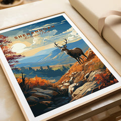 Framed Shenandoah National Park print with deer, mountains, and autumn landscape, unwrapped gift