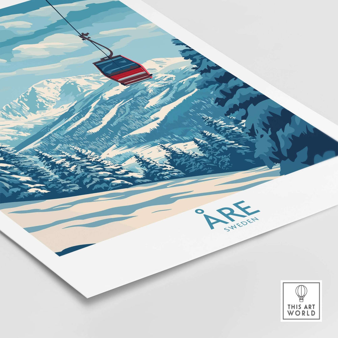 Ski poster of Åre, Sweden featuring a chairlift and snowy mountain landscape, perfect for skiing enthusiasts.