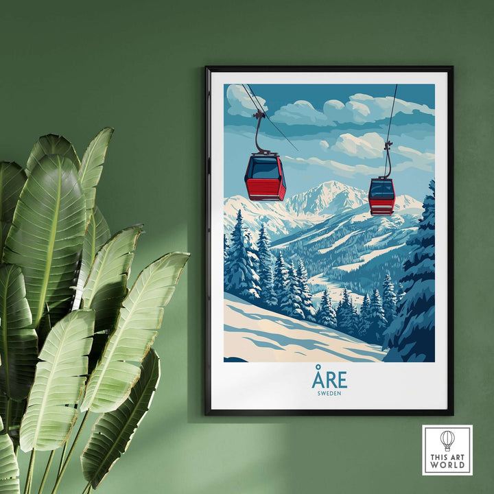 Ski poster of Åre, Sweden featuring snow-covered slopes and ski lifts, perfect for winter sports enthusiasts.