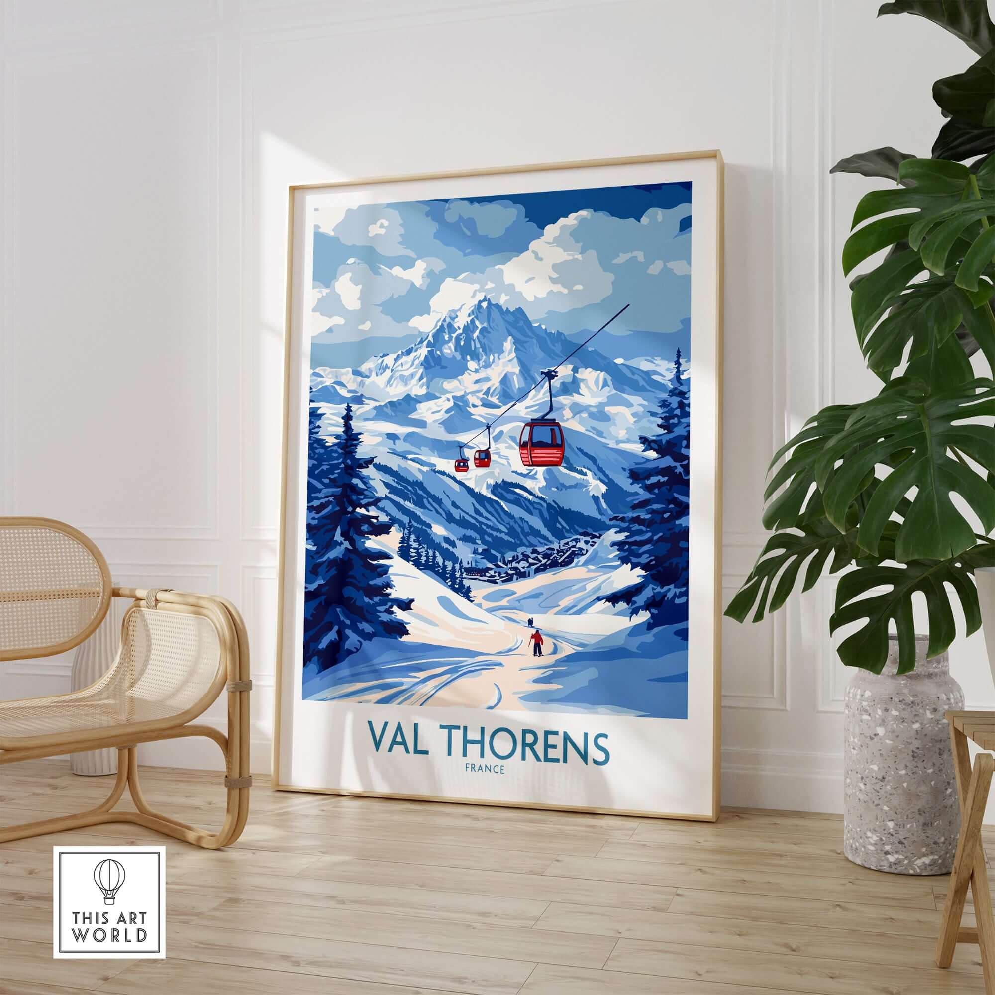 Ski Poster Val Thorens | Ski Trip Memories Wall Art featuring a scenic view of Val Thorens in France.
