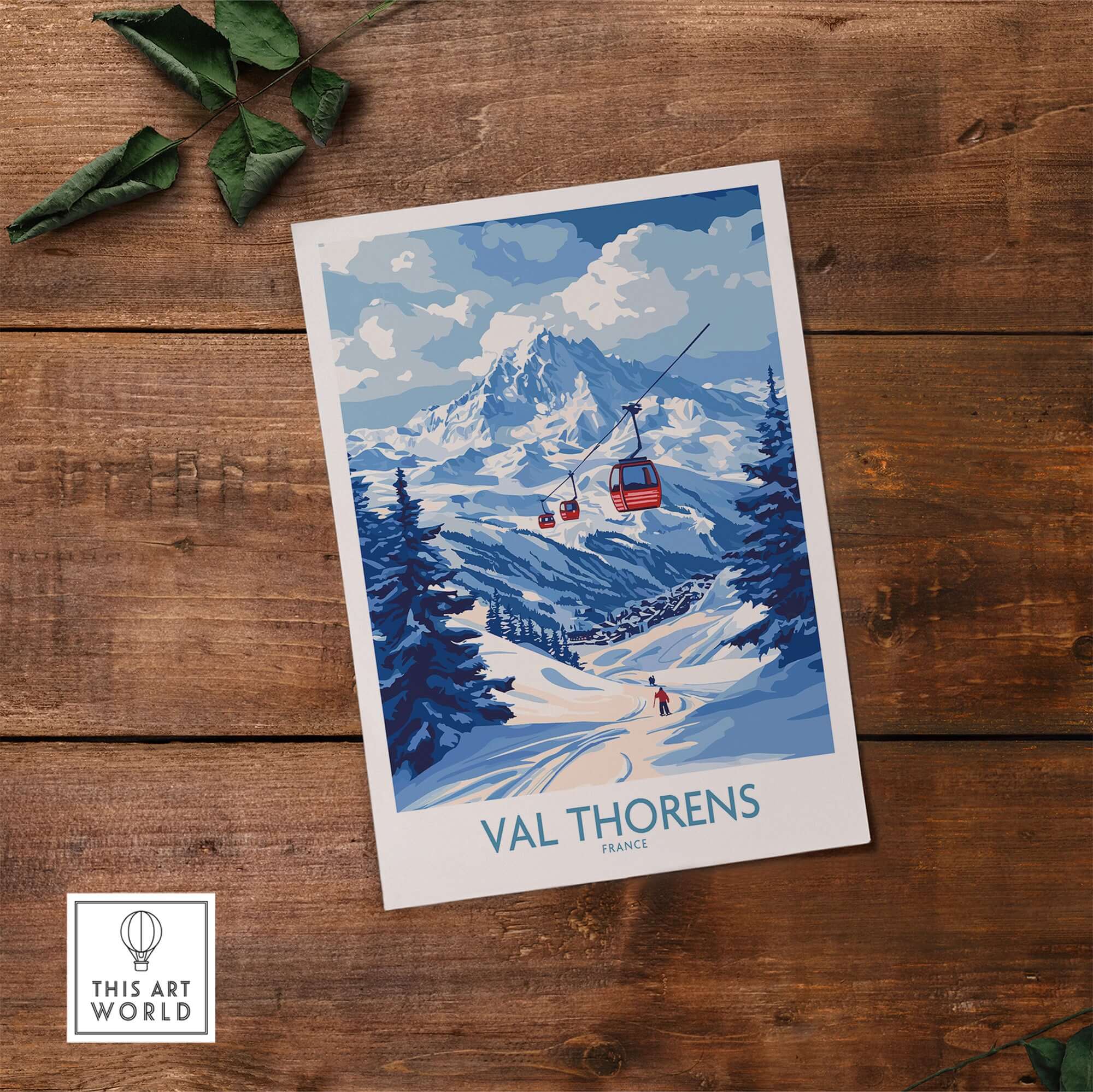 Ski Poster Val Thorens | Ski Trip Memories Wall Art featuring a scenic view of Val Thorens ski resort.