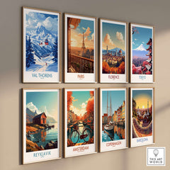 Ski Poster Val Thorens | Ski Trip Memories Wall Art featuring various travel destination posters