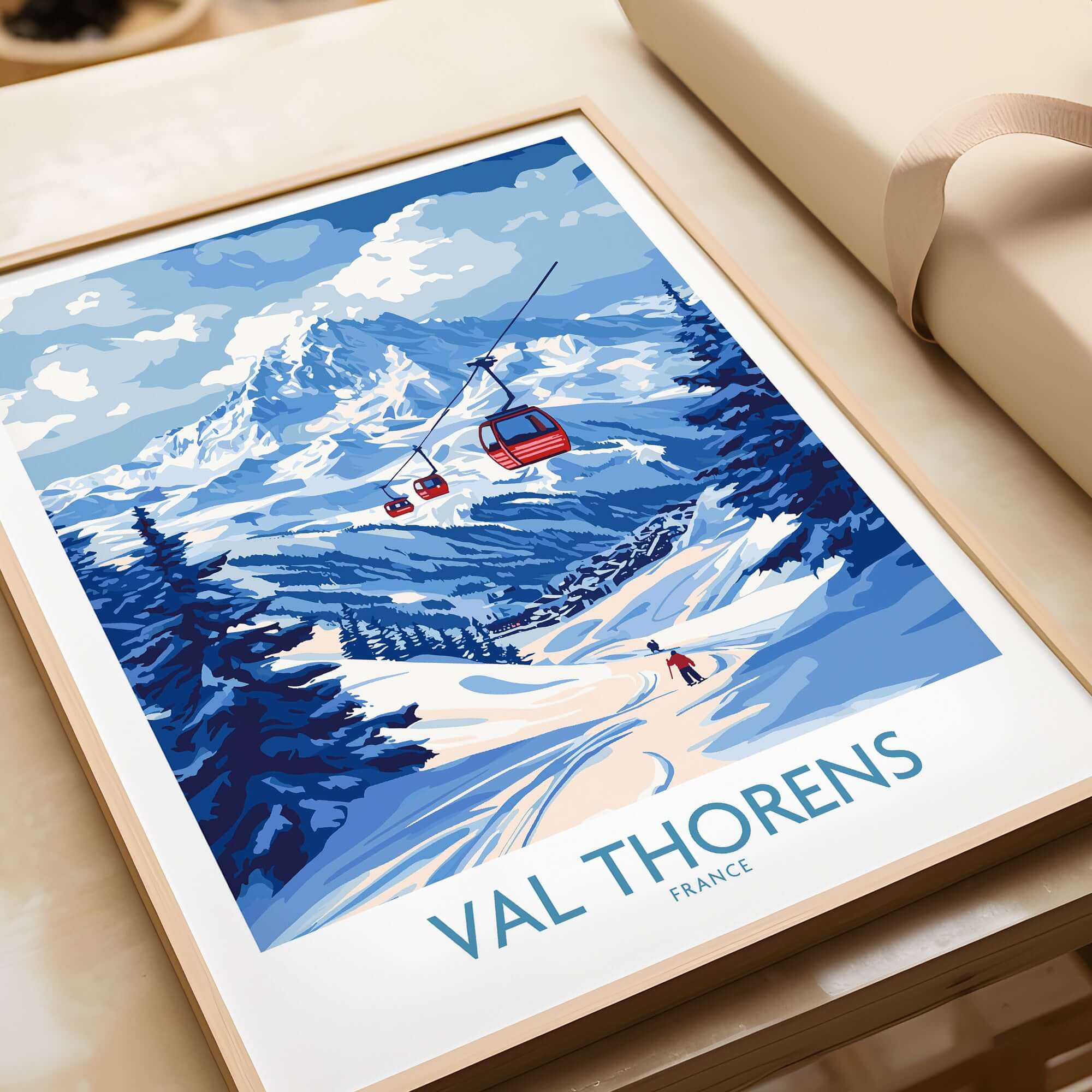 Ski Poster Val Thorens | Ski Trip Memories Wall Art featuring stunning mountain view and ski lifts.