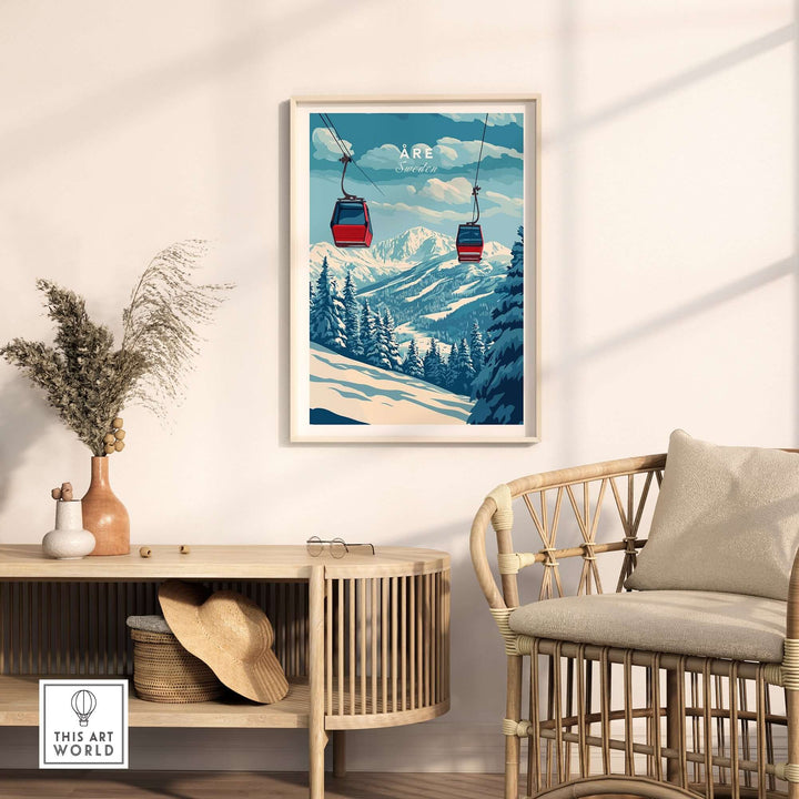 Ski print of Åre, Sweden featuring a scenic mountain view and ski lift, perfect for home decor and adventure enthusiasts.