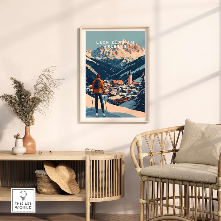 Ski print of Lech Zürs am Arlberg Austria, capturing the stunning mountain scenery and ski spirit in a stylish home setting.