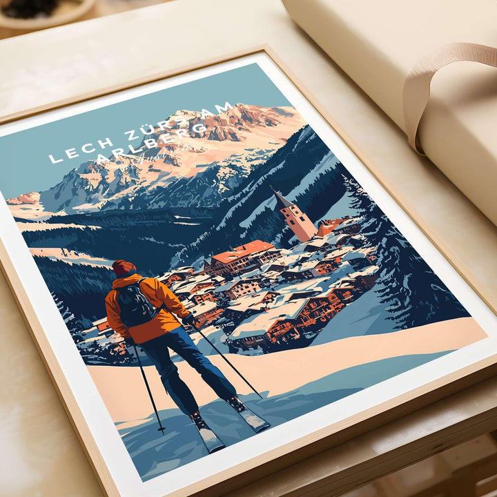 Ski print of Lech Zürs am Arlberg, Austria, showcasing stunning slopes and mountain scenery for ski enthusiasts.