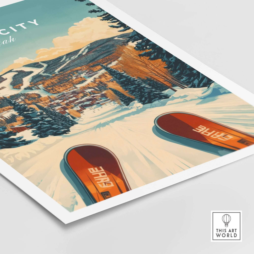 Ski Print of Park City, Utah, showcasing vibrant slopes and skis, perfect for winter sports enthusiasts.