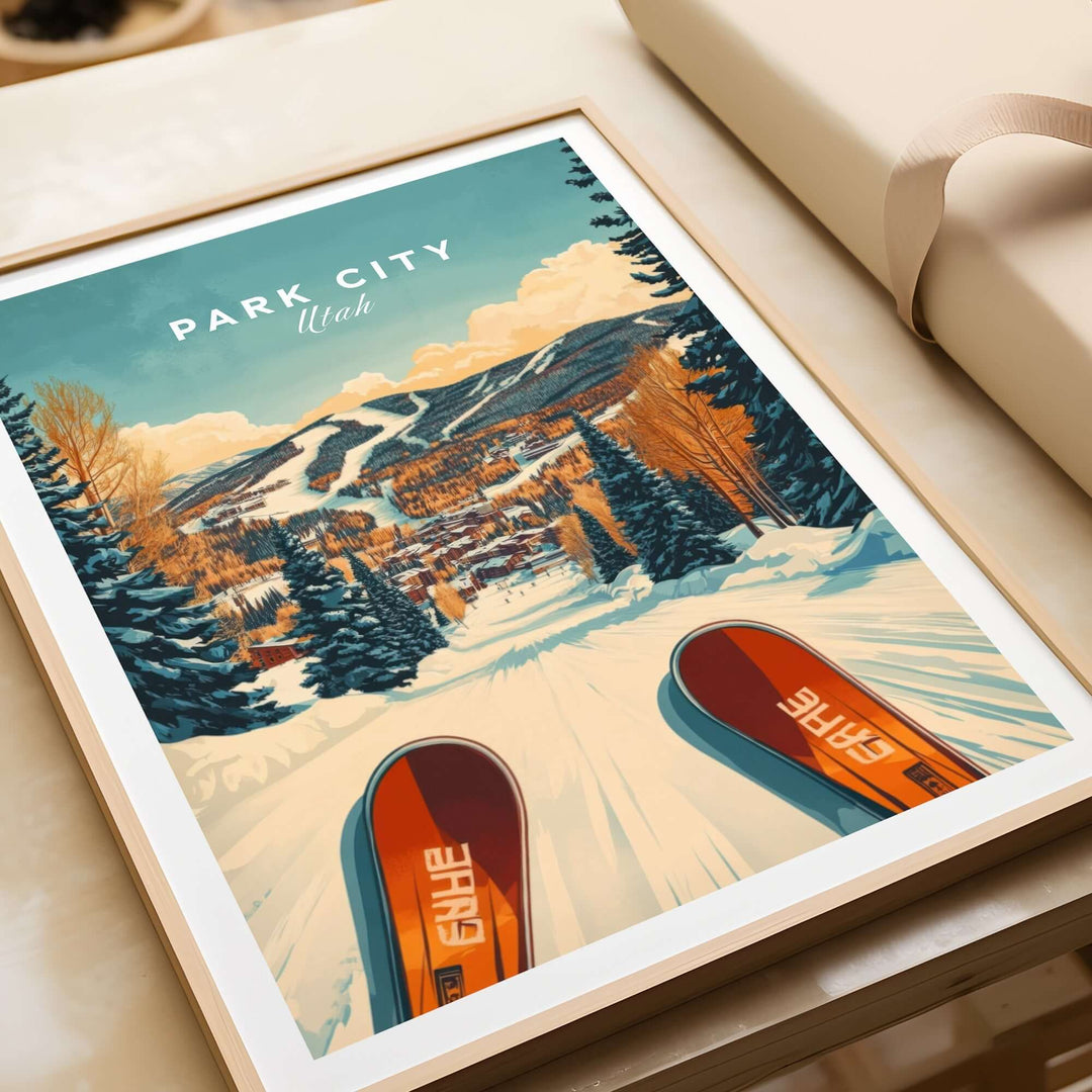 Ski Print poster featuring Park City, Utah, showcasing vibrant winter sports scenery and thrilling slopes.