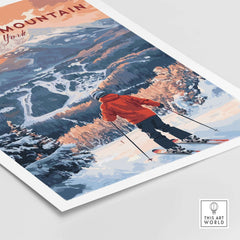 Ski print of Whiteface Mountain, New York showcasing a skier on slopes, perfect winter wall art for ski enthusiasts.