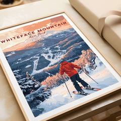 Ski print of Whiteface Mountain, New York, showcasing stunning slopes and winter scenery perfect for ski enthusiasts.