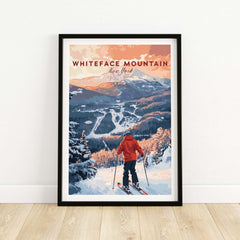 Ski Print of Whiteface Mountain, New York, showcasing a skier against stunning winter landscape.