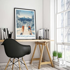 Ski Whiteface poster featuring skis in a winter landscape, perfect wall art for mountain lovers.