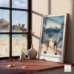 Ski Whiteface poster featuring skis in a snowy landscape, capturing winter mountain adventure vibes.