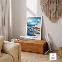 Ski in Val Thorens Art Print | France skiing Print displayed in a cozy living room setting