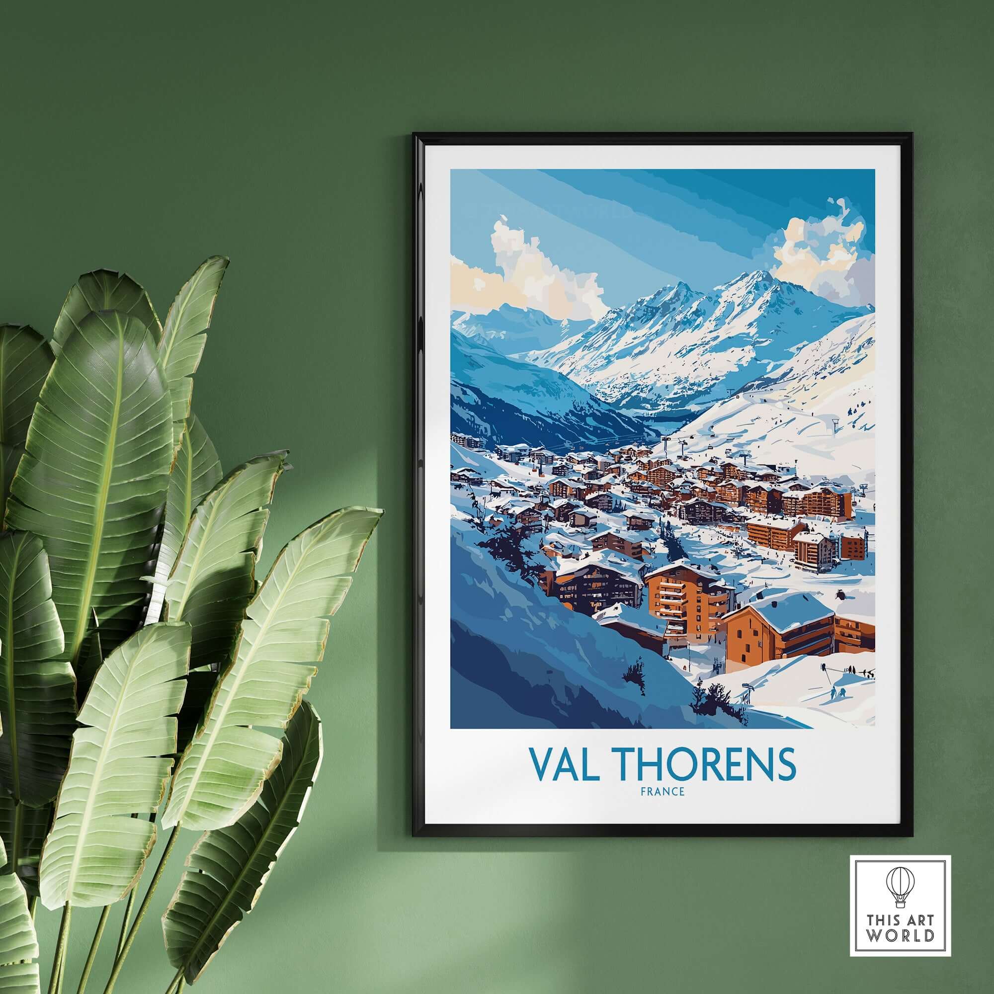 Ski in Val Thorens Art Print | France skiing Print showcasing a picturesque winter scene of Val Thorens, France.