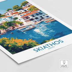 Skiathos Escape - Beautiful Greece Poster featuring vibrant colors and scenic coastline scenery of Skiathos, Greece.