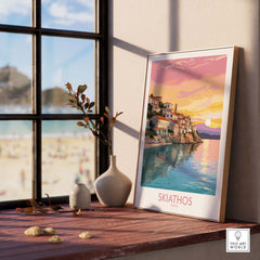 Skiathos Wall Art showcasing Mediterranean beauty, modern style decor for home and gallery.