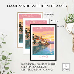 Handmade wooden frames in natural, white, and black for Skiathos Wall Art, made from sustainably sourced wood.