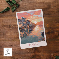 Skyros wall art print showcasing the vibrant sunset over the Greek island, ideal for modern home decor.