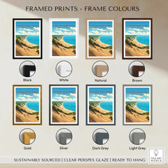 Sleeping Bear Dunes National Park print with eight frame color options, coastal landscape art.