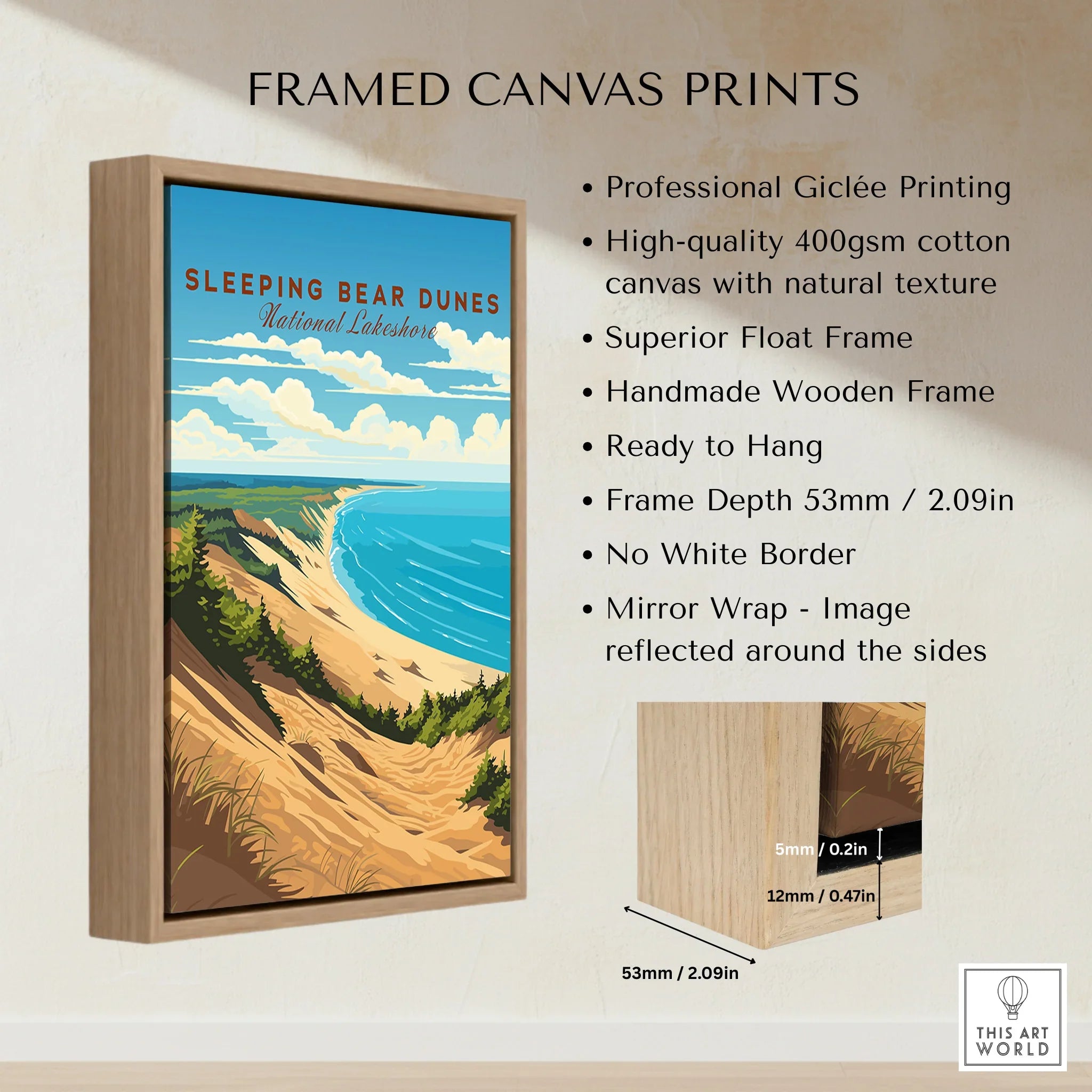 Sleeping Bear Dunes National Lakeshore framed canvas print with coastal landscape art