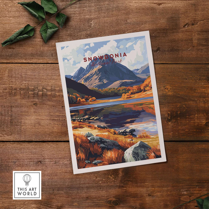 Snowdonia National Park print showcasing vibrant autumn colors and stunning mountain landscape, perfect for home decor.