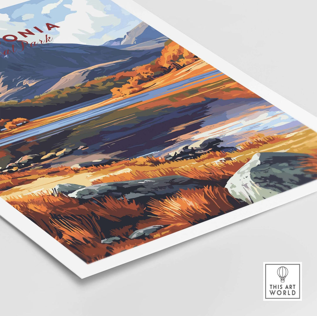 Snowdonia National Park print showcasing vibrant autumn colors and stunning landscape features in Wales.