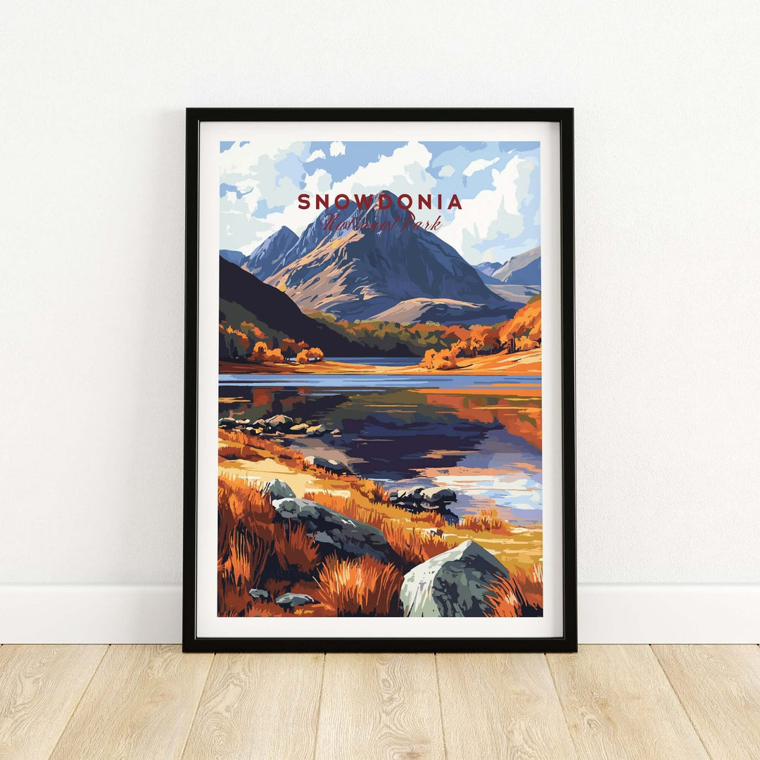 Snowdonia National Park print showcasing vibrant autumn colors and stunning landscape, perfect for home decor.