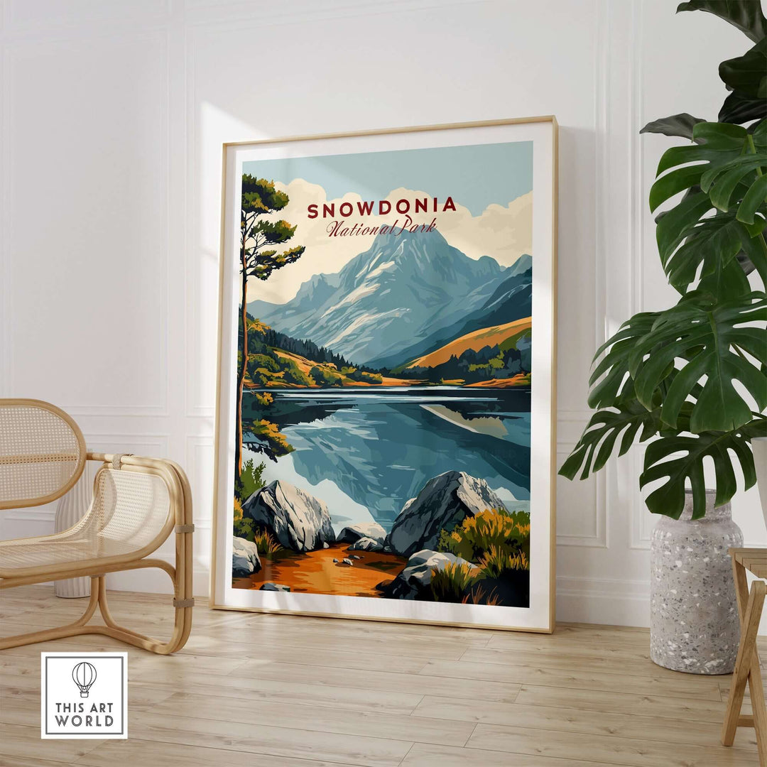 Snowdonia National Park travel print showcasing stunning landscapes and vibrant colors in a stylish interior setting.