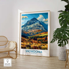 Snowdonia National Park Wales Print showcasing a vibrant mountain landscape in a stylish interior setting.