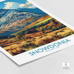 Snowdonia National Park Wales Print showcasing vibrant landscape artwork of the national park.