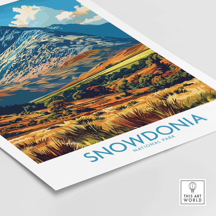 Snowdonia National Park print showcasing vibrant landscapes and majestic mountains of Wales, perfect for nature lovers.