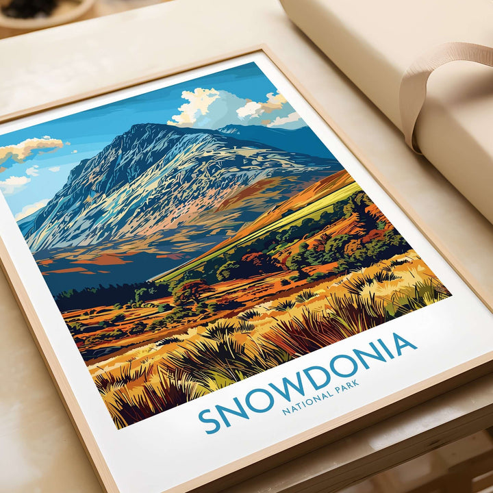 Snowdonia National Park print showcasing majestic mountain landscapes and vibrant colors, perfect for nature enthusiasts.