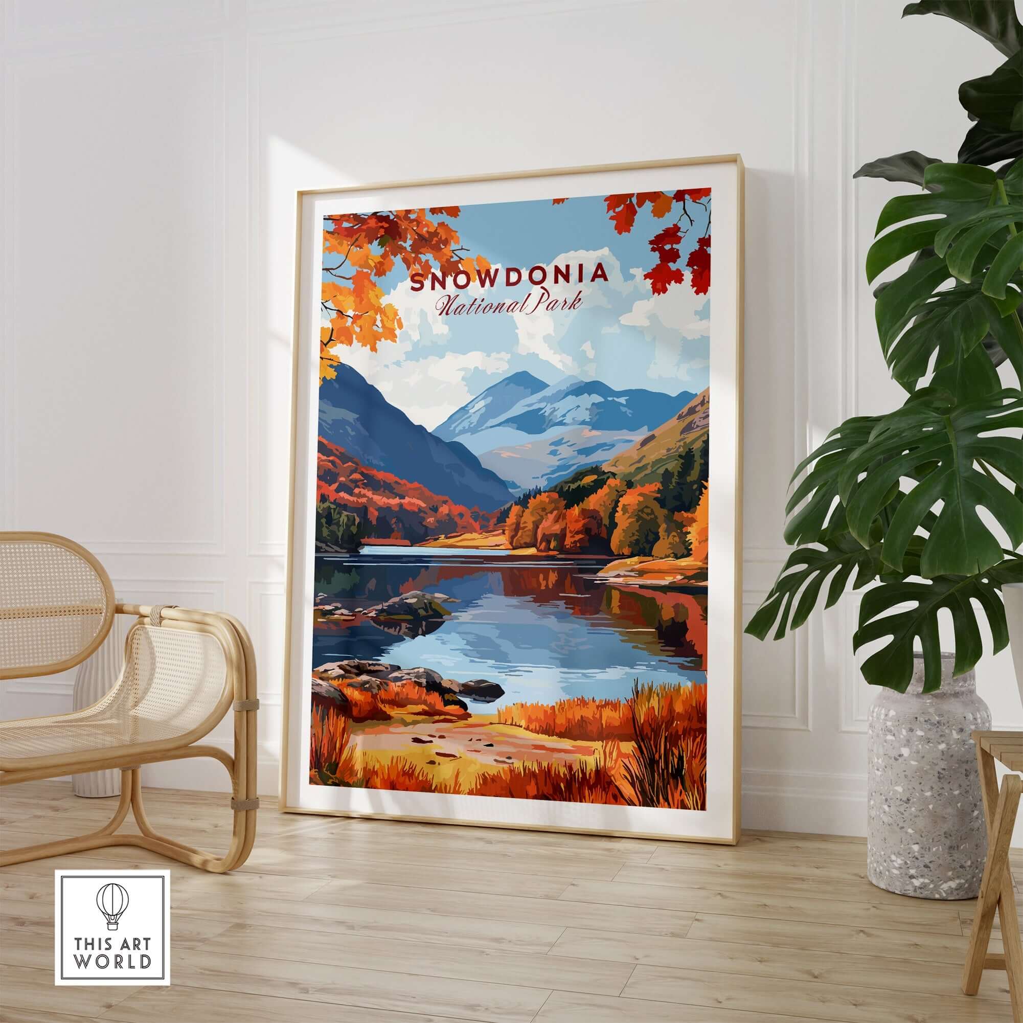Snowdonia National Park Wales Wall Art capturing colorful autumn scenery and majestic mountains.