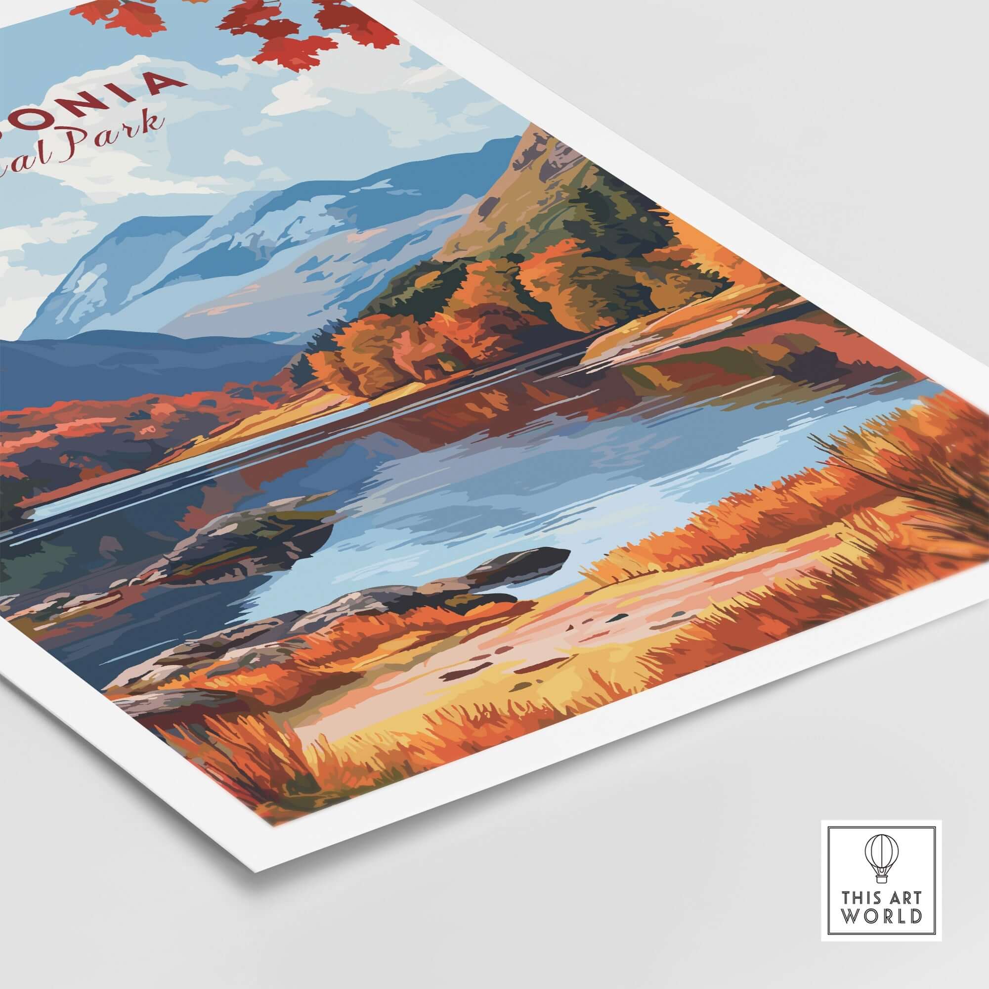 Snowdonia National Park Wales Wall Art featuring vibrant autumn colors and serene landscape scene.