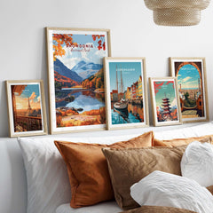 Snowdonia National Park Wales Wall Art framed alongside other city art prints in a stylish home setting.