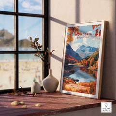 Snowdonia National Park Wales Wall Art depicting stunning landscape with autumn colors and mountains.