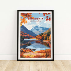 Snowdonia National Park Wales Wall Art beautifully depicting autumn foliage and mountain scenery.