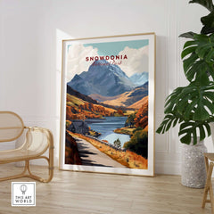 Snowdonia National Park Wall Art featuring stunning landscapes and vibrant colors in a stylish interior setting.