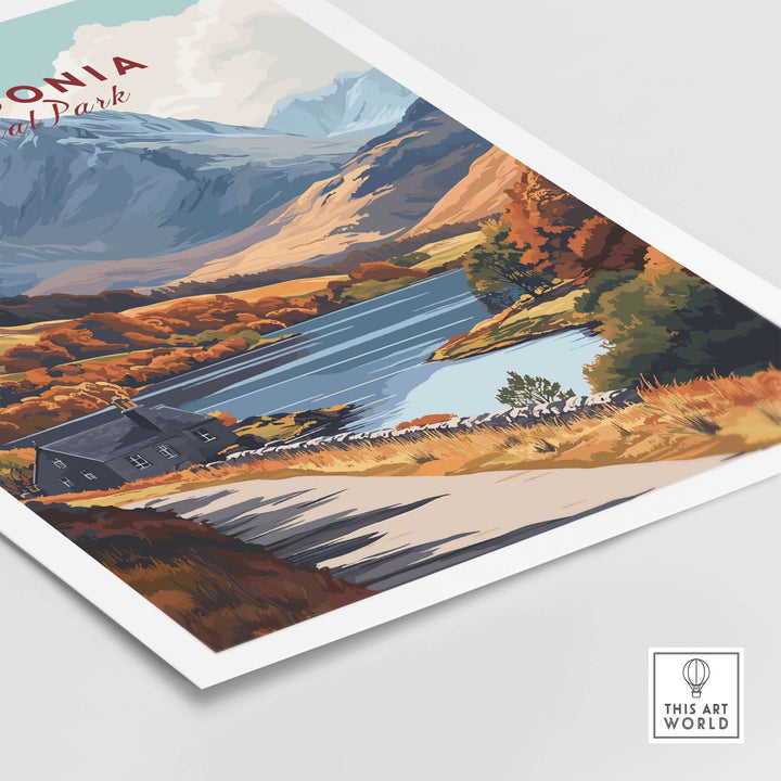 Stunning Snowdonia National Park wall art featuring vibrant landscapes and autumn colors, perfect for nature lovers.